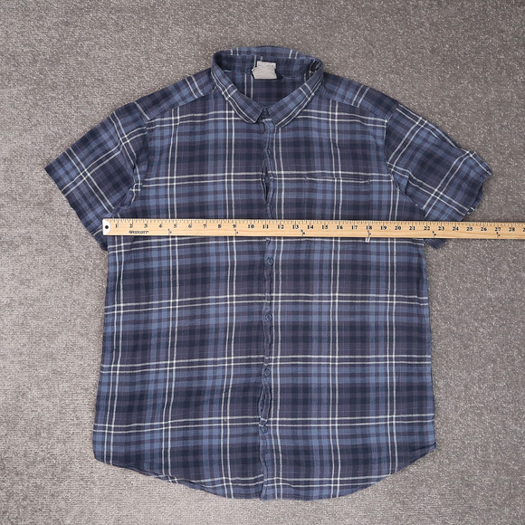 Columbia Regular Fit Plaid Large Blue Short Sleeve Full Button Collared Shirt - Picture 4 of 9